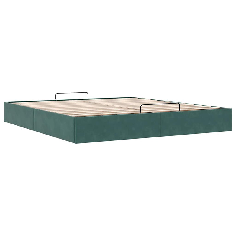 vidaXL Ottomán ágykeret matrac nélkül sötétzöld 200x200 cm bársony