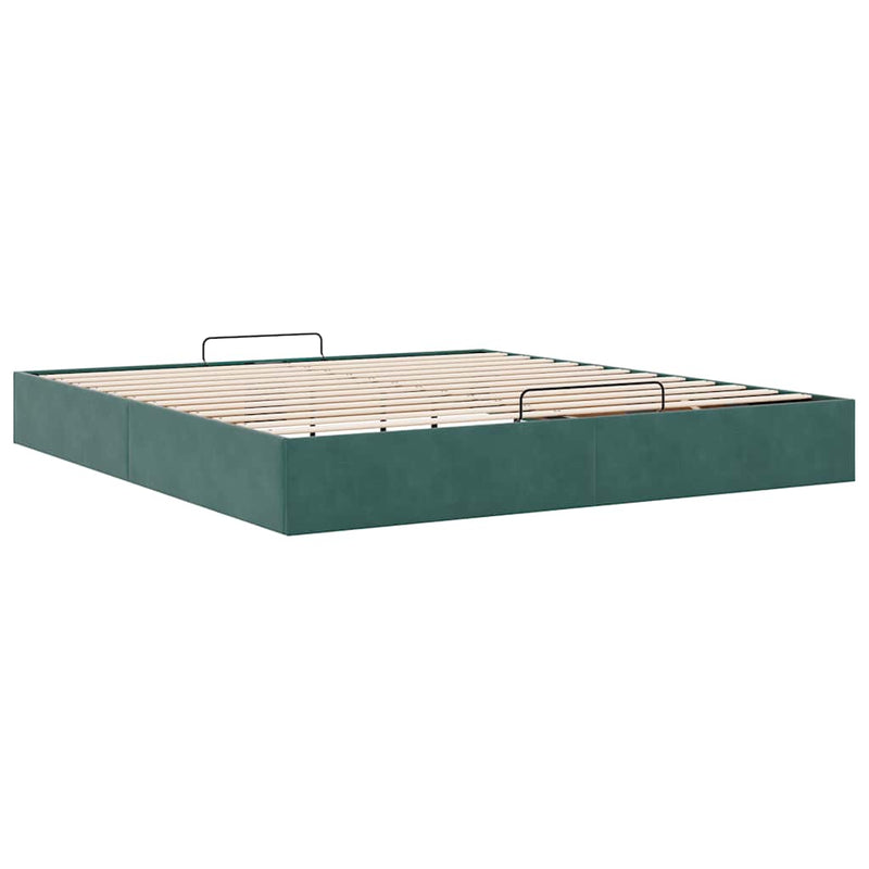 vidaXL Ottomán ágykeret matrac nélkül sötétzöld 200x200 cm bársony