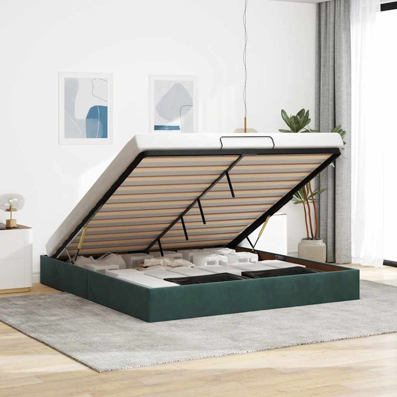 vidaXL Ottomán ágykeret matrac nélkül sötétzöld 200x200 cm bársony