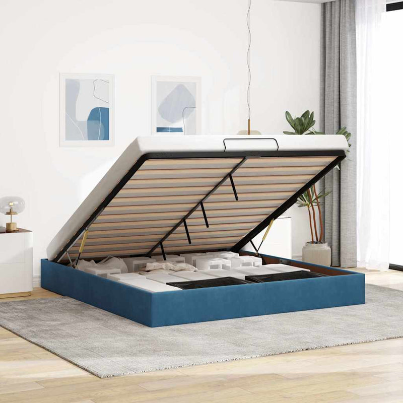 vidaXL Ottomán ágykeret matrac nélkül sötétkék 200x200 cm bársony