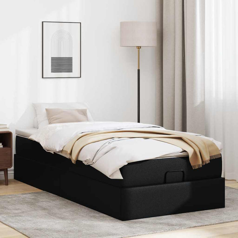 vidaXL Ottomán ágykeret matraccal fekete 80x200cm műbőrrel