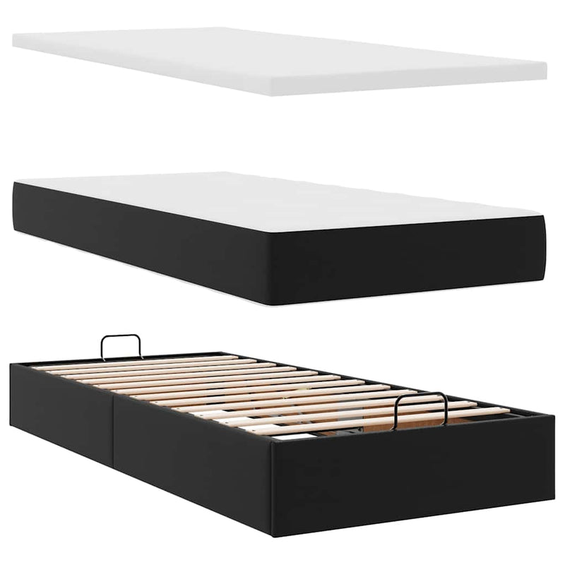 vidaXL Ottomán ágykeret matraccal fekete 80x200cm műbőrrel