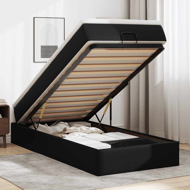 vidaXL Ottomán ágykeret matraccal fekete 80x200cm műbőrrel