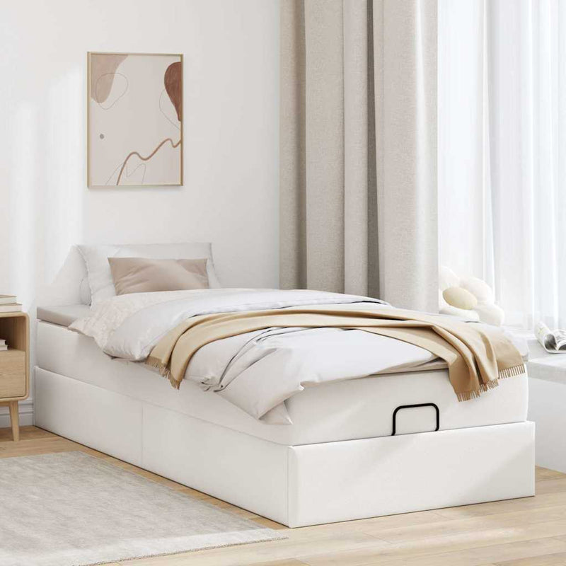 vidaXL Ottomán ágykeret matraccal Fehér 80x200cm műbőrrel