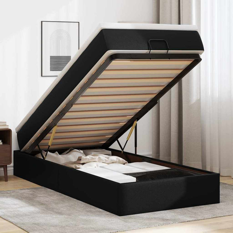 vidaXL Ottomán ágykeret matraccal Fekete 90x190cm műbőrrel