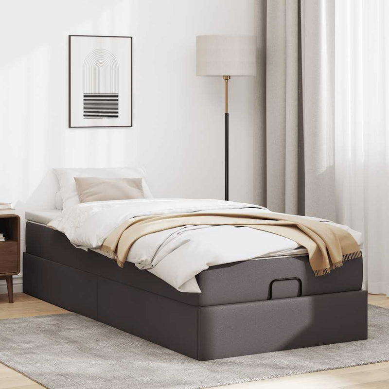 vidaXL Ottomán ágykeret matraccal Szürke 90x190cm műbőrrel