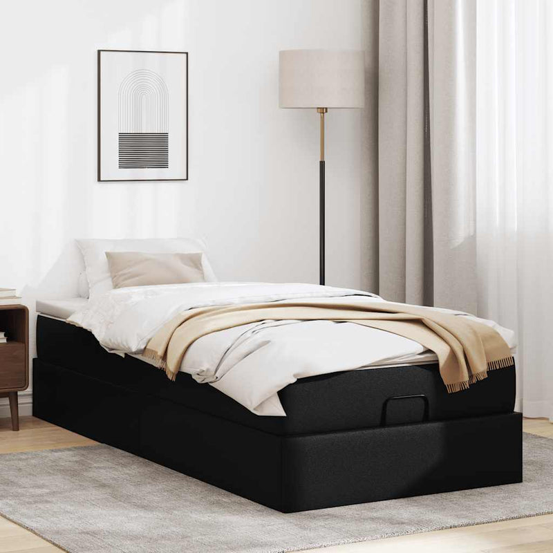 vidaXL Ottomán ágykeret matraccal Fekete 90x200cm műbőrrel