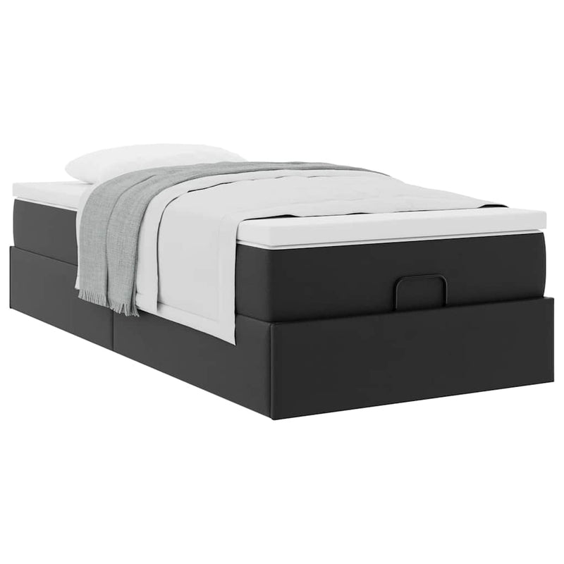 vidaXL Ottomán ágykeret matraccal Fekete 90x200cm műbőrrel