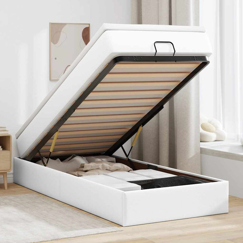 vidaXL Ottomán ágykeret matraccal Fehér 90x200cm műbőrrel