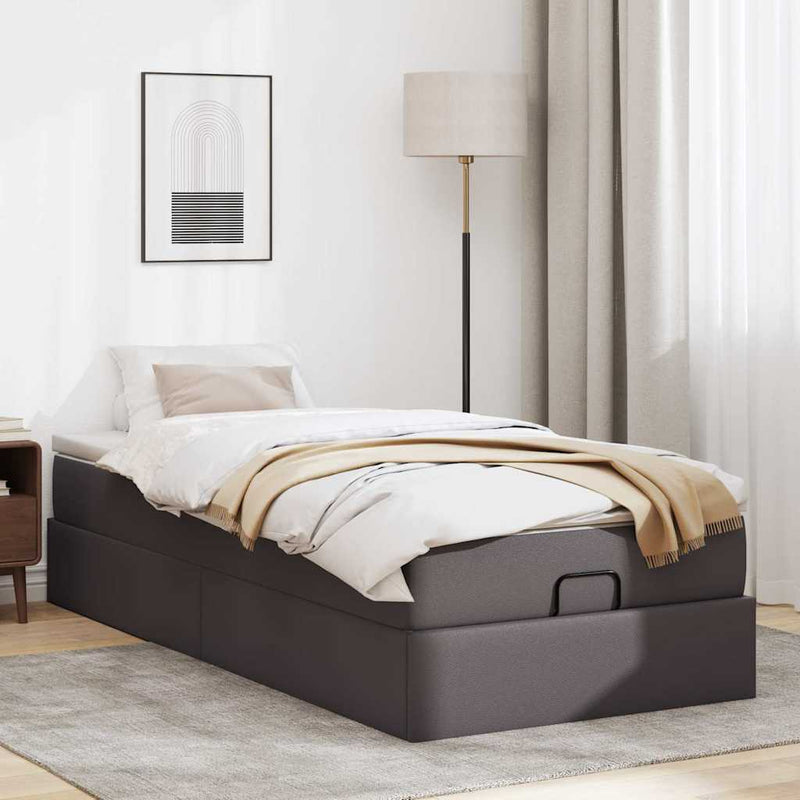 vidaXL Ottomán ágykeret matraccal Szürke 90x200cm műbőrrel