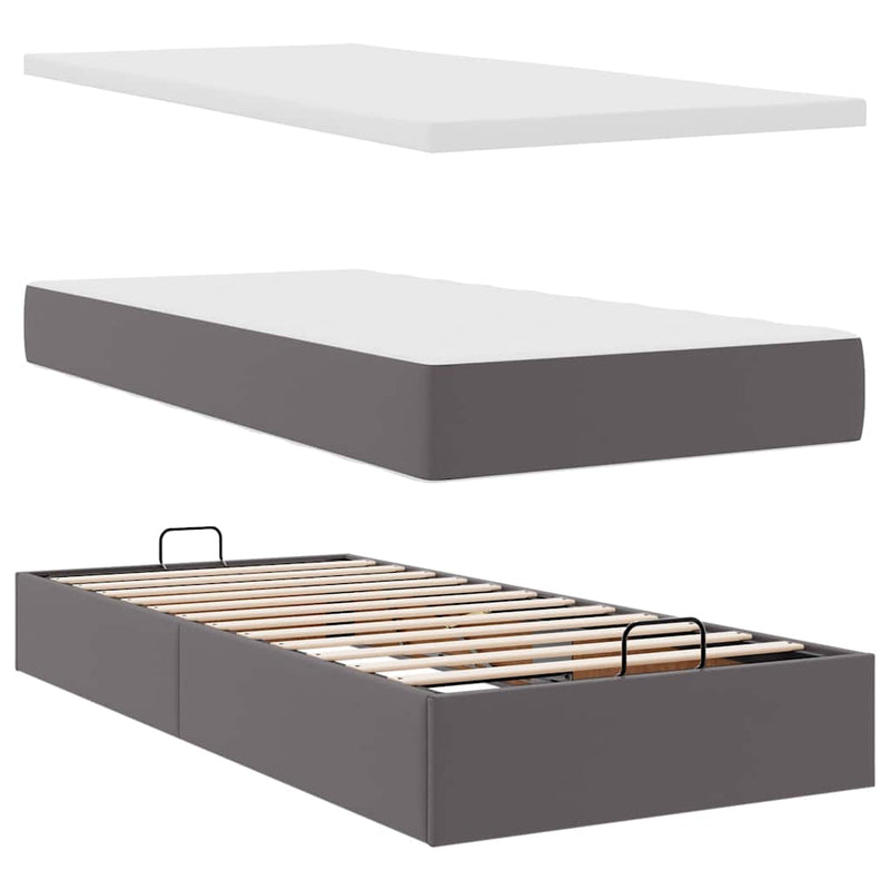 vidaXL Ottomán ágykeret matraccal Szürke 90x200cm műbőrrel
