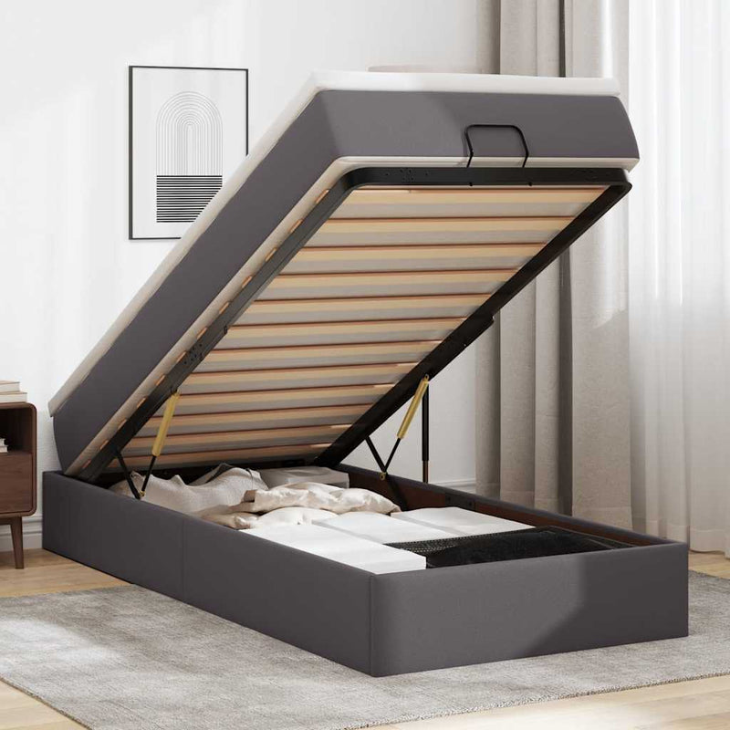 vidaXL Ottomán ágykeret matraccal Szürke 90x200cm műbőrrel