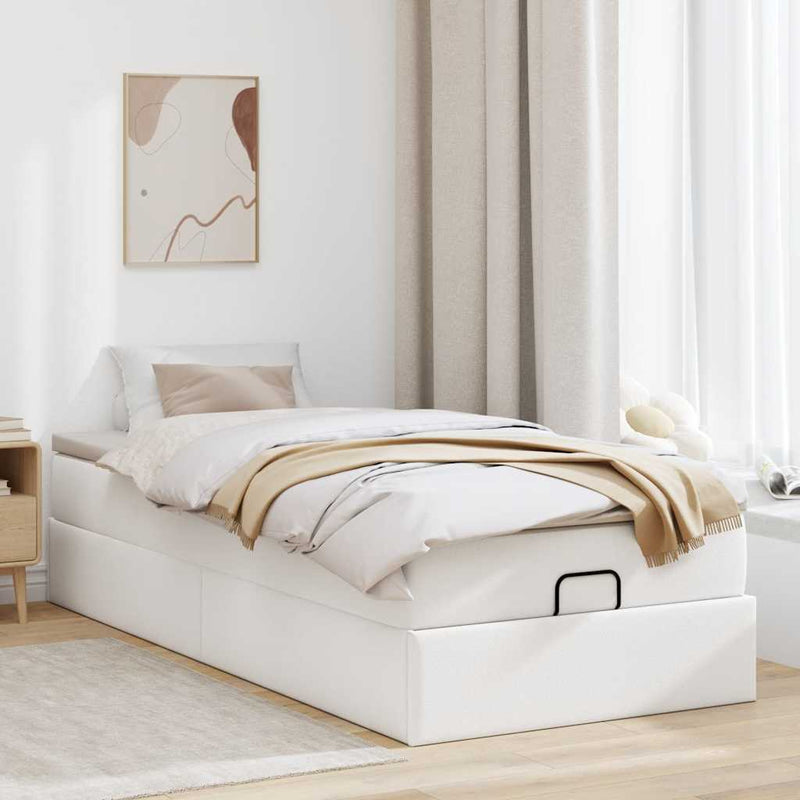 vidaXL Ottomán ágykeret matraccal Fehér 100x200cm műbőrrel