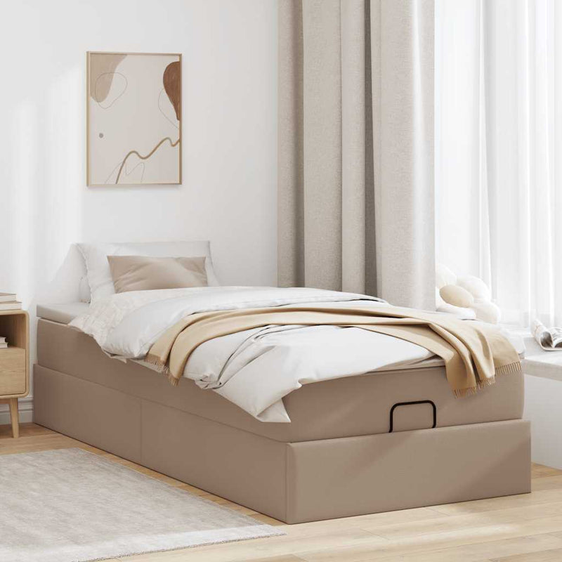 vidaXL Ottomán ágykeret matraccal Cappucino 100x200cm műbőrrel