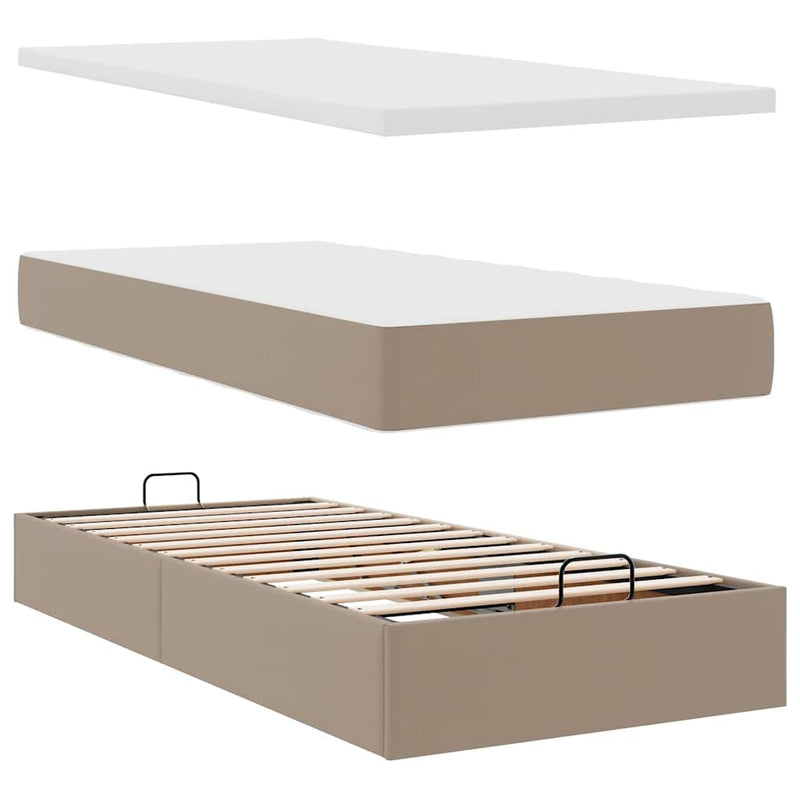 vidaXL Ottomán ágykeret matraccal Cappucino 100x200cm műbőrrel
