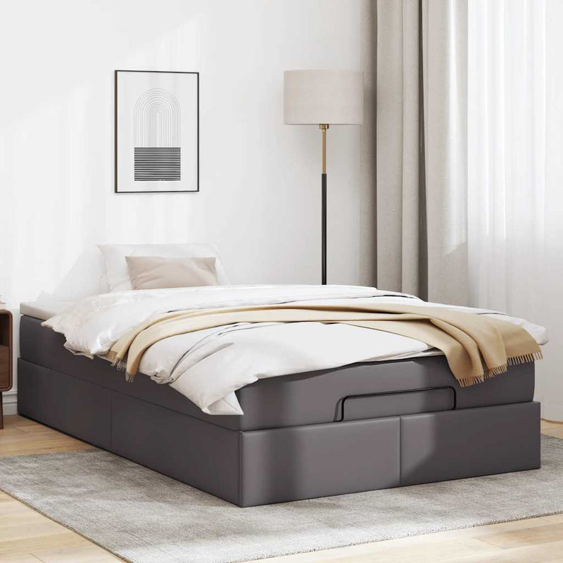 vidaXL Ottomán ágykeret matraccal Szürke 120x190 cm műbőr 120x190 cm