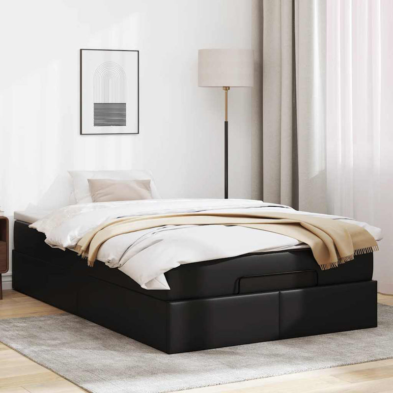 vidaXL Ottomán ágykeret matraccal Fekete 120x200cm műbőrrel