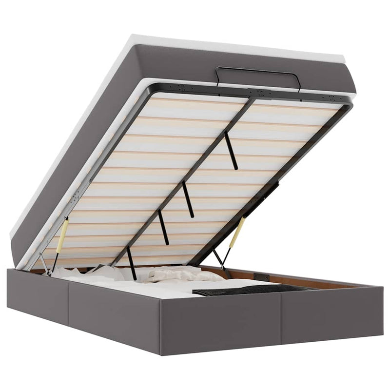 vidaXL Ottomán ágykeret matraccal Szürke 120x200cm műbőrrel