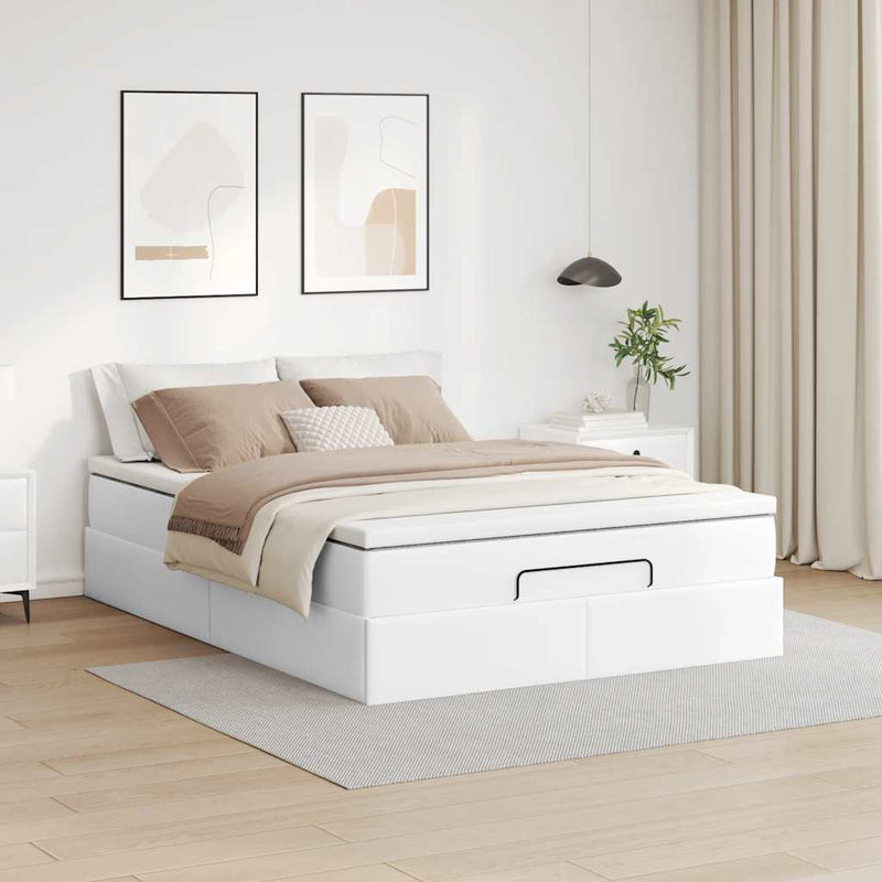 vidaXL Ottomán ágykeret matraccal fehér 140x190 cm műbőrrel