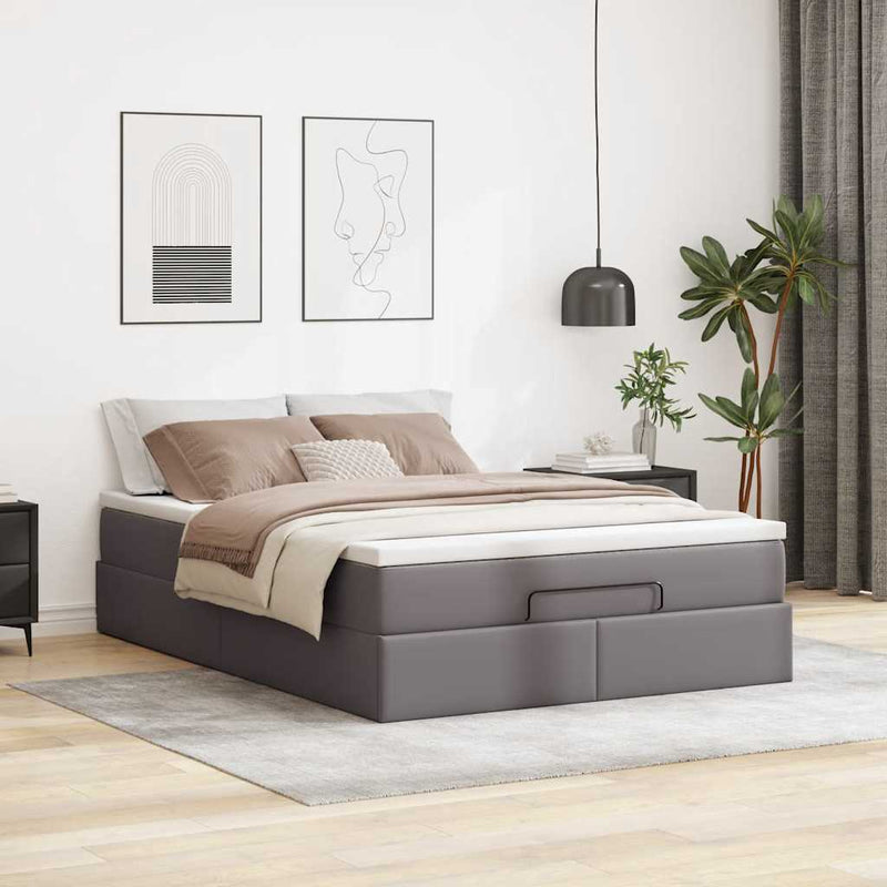 vidaXL Ottomán ágykeret matraccal Szürke 140x190cm műbőrrel
