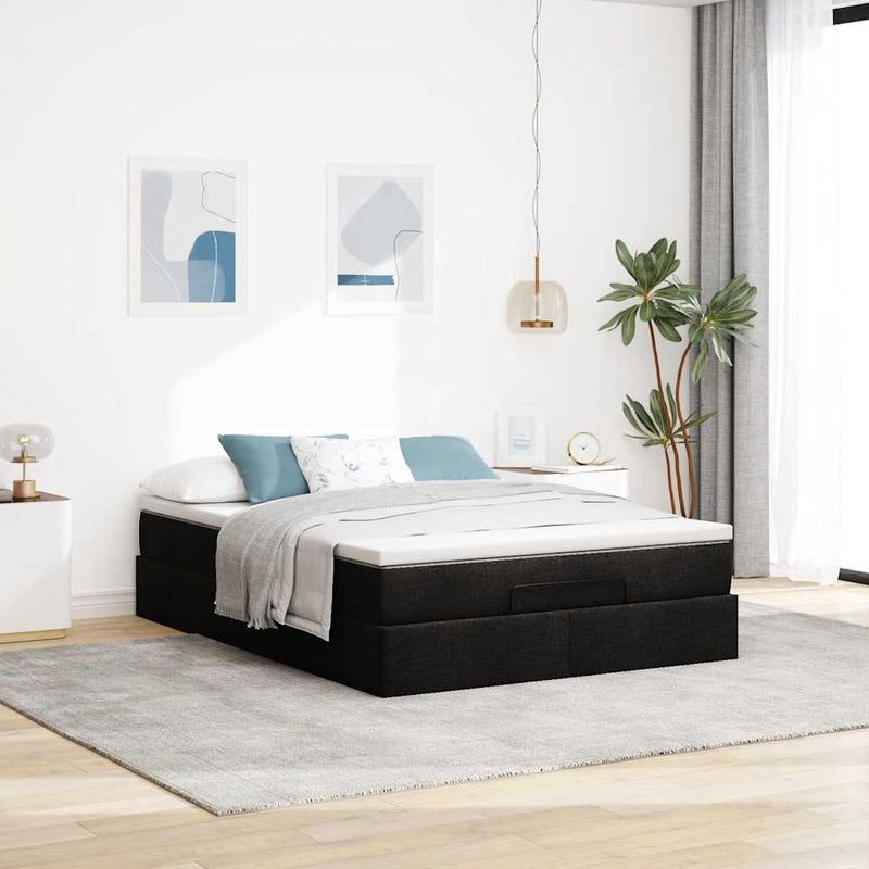 vidaXL Ottomán ágykeret matraccal Fekete 140x200cm műbőrrel