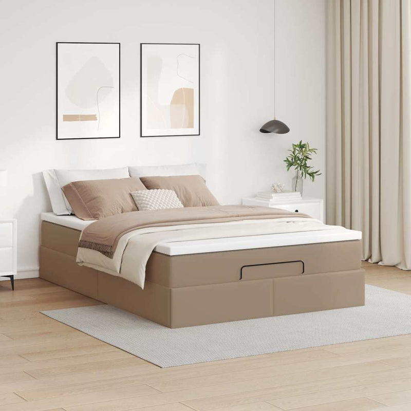 vidaXL Ottomán ágykeret matraccal Cappucino 140x200cm műbőrrel