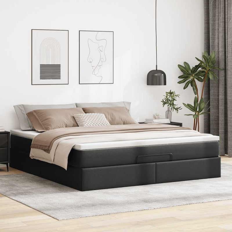 vidaXL Ottomán ágykeret matraccal fekete 180x200cm műbőrrel