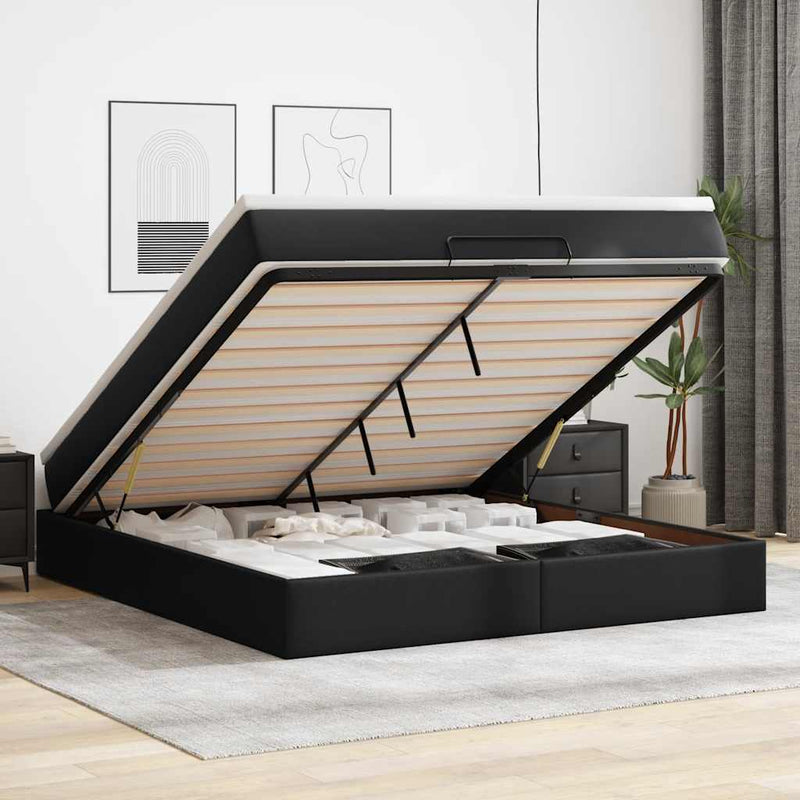 vidaXL Ottomán ágykeret matraccal fekete 180x200cm műbőrrel