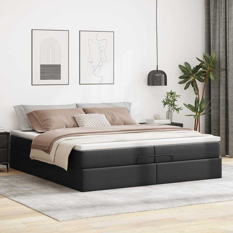 vidaXL Ottomán ágykeret matracokkal Fekete 200x200cm műbőr