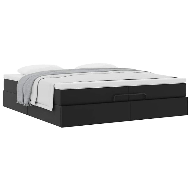 vidaXL Ottomán ágykeret matracokkal Fekete 200x200cm műbőr