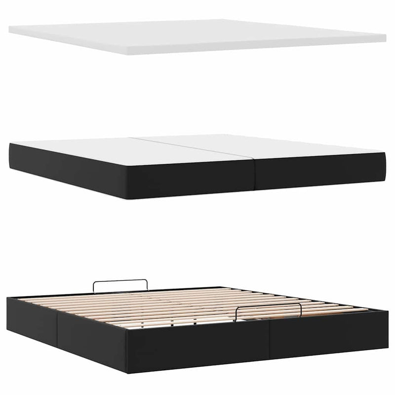 vidaXL Ottomán ágykeret matracokkal Fekete 200x200cm műbőr
