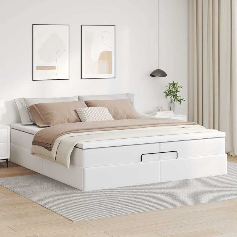 vidaXL Ottomán ágykeret matraccal Fehér 200x200cm műbőrrel
