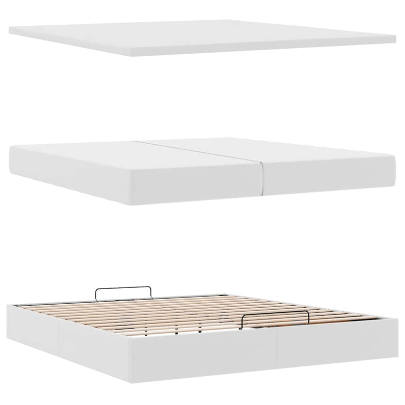vidaXL Ottomán ágykeret matraccal Fehér 200x200cm műbőrrel