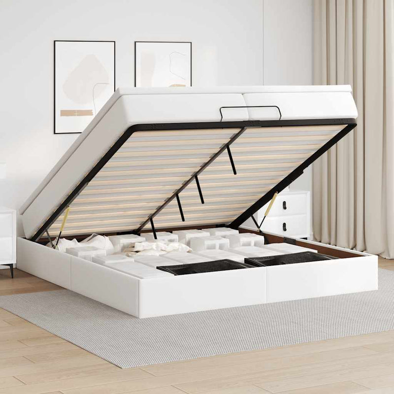 vidaXL Ottomán ágykeret matraccal Fehér 200x200cm műbőrrel