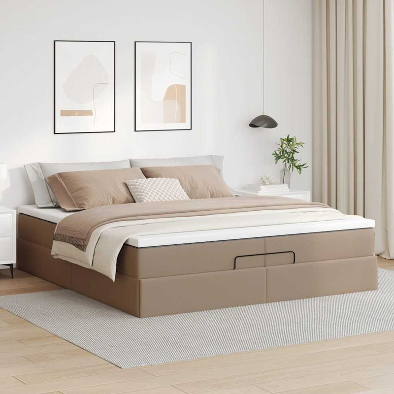vidaXL Ottomán ágykeret matraccal Cappucino 200x200cm műbőrrel