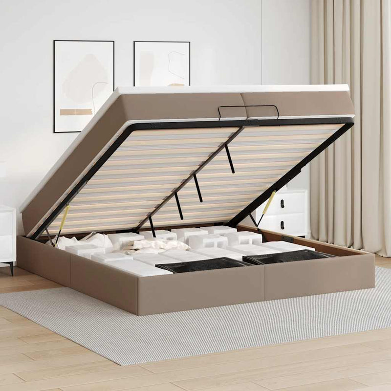 vidaXL Ottomán ágykeret matraccal Cappucino 200x200cm műbőrrel