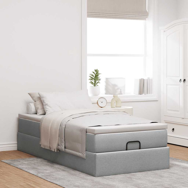 vidaXL Ottomán ágykeret matraccal világosszürke 80x200cm szövet