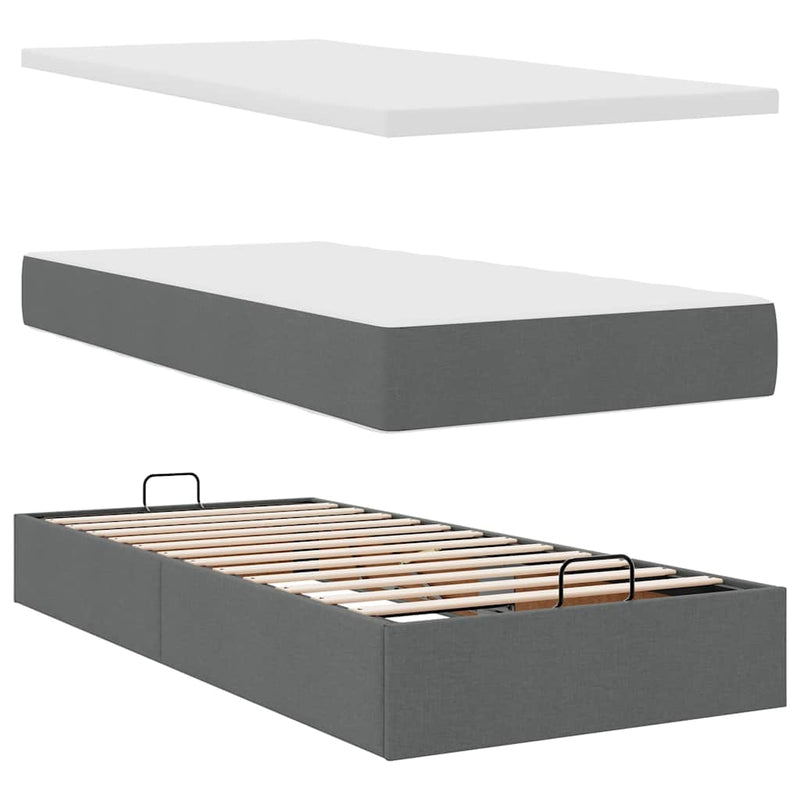 vidaXL Ottomán ágykeret matraccal sötétszürke 80x200cm szövet