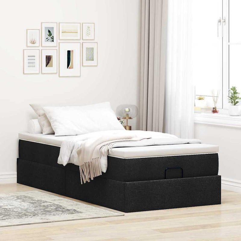 vidaXL Ottomán ágykeret matraccal fekete 80x200cm szövet