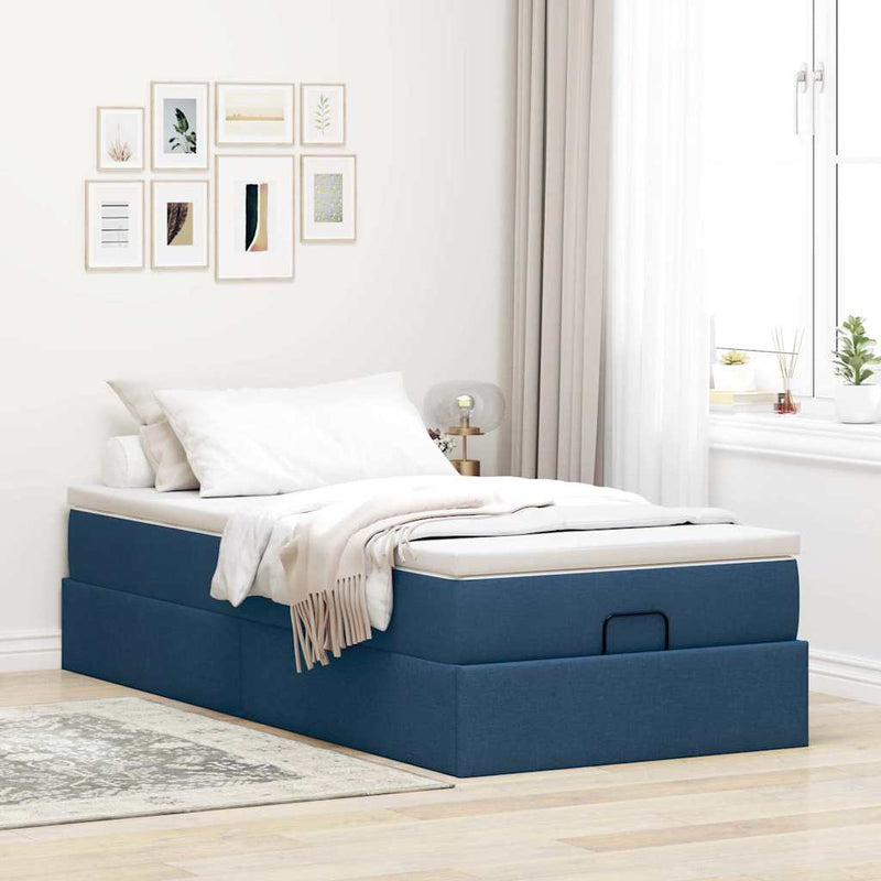 vidaXL Ottomán ágykeret matraccal kék 80x200cm szövet