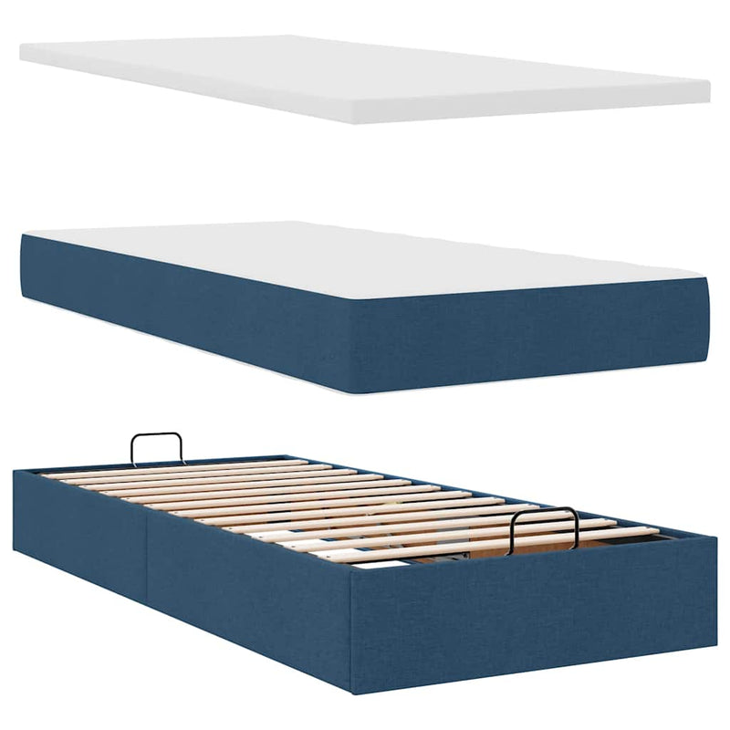 vidaXL Ottomán ágykeret matraccal kék 80x200cm szövet