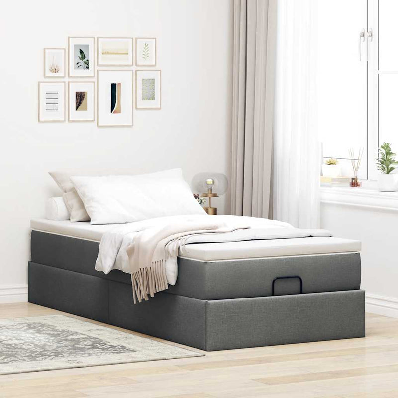 vidaXL Ottomán ágykeret matraccal sötét szürke 90x190cm szövet