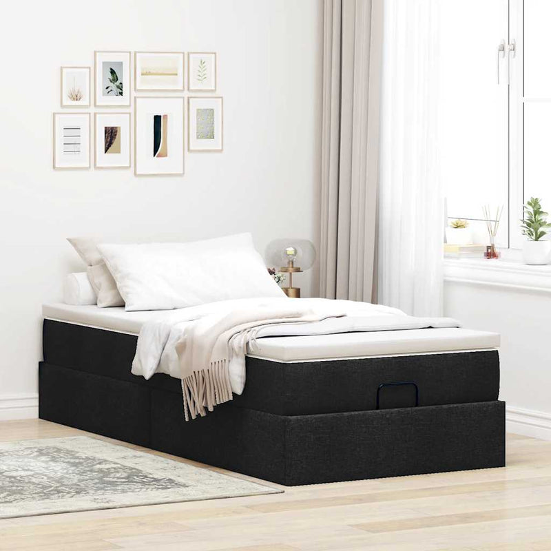 vidaXL Ottomán ágykeret matraccal fekete 90x190cm szövet
