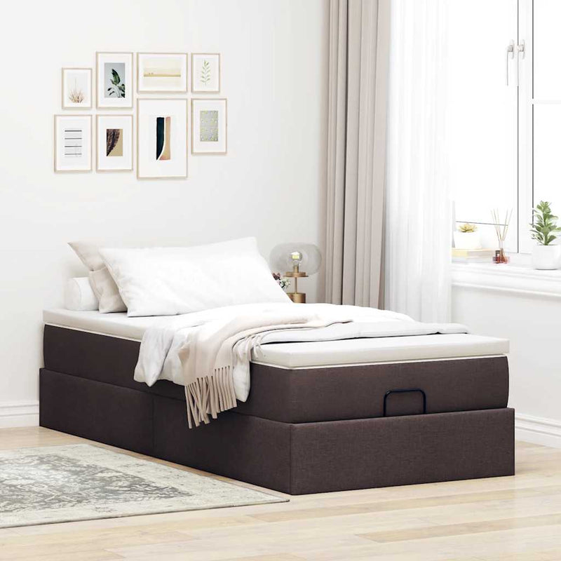 vidaXL Ottomán ágykeret matraccal sötétbarna 90x190cm szövet
