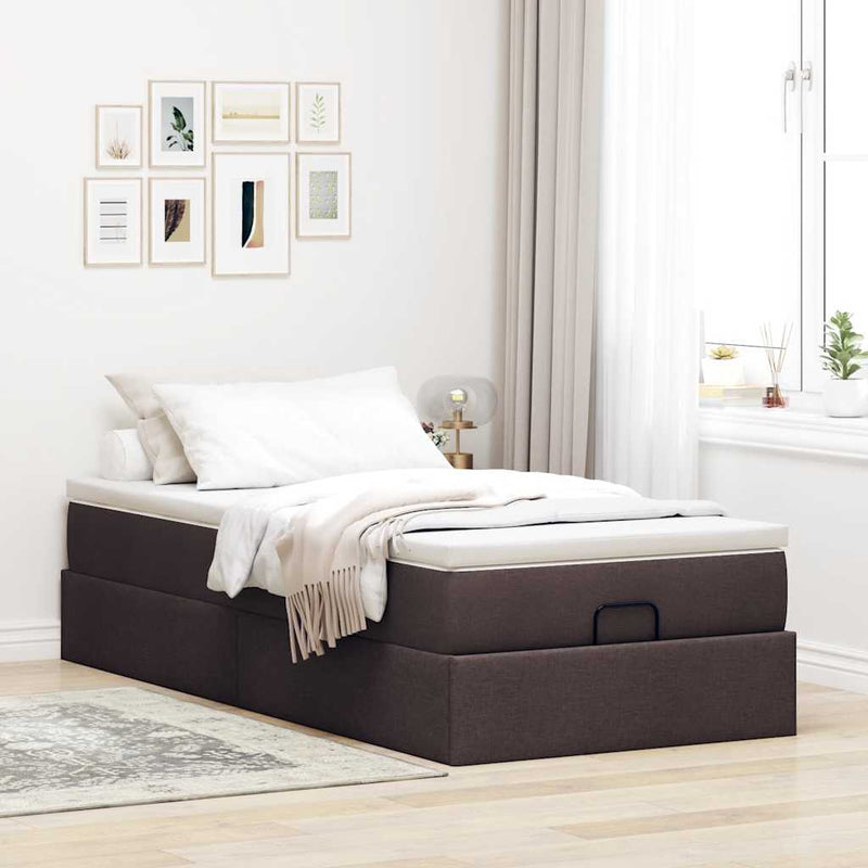 vidaXL oszmán ágykeret matraccal sötétbarna 90x200cm szövet