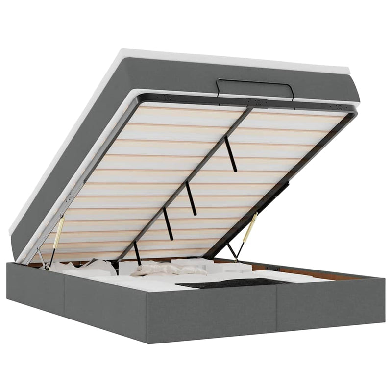 vidaXL Ottomán ágykeret matraccal sötét szürke 140x190cm szövet