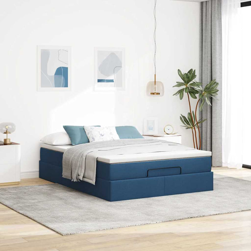 vidaXL Ottomán ágykeret matraccal Kék 140x190cm anyaggal