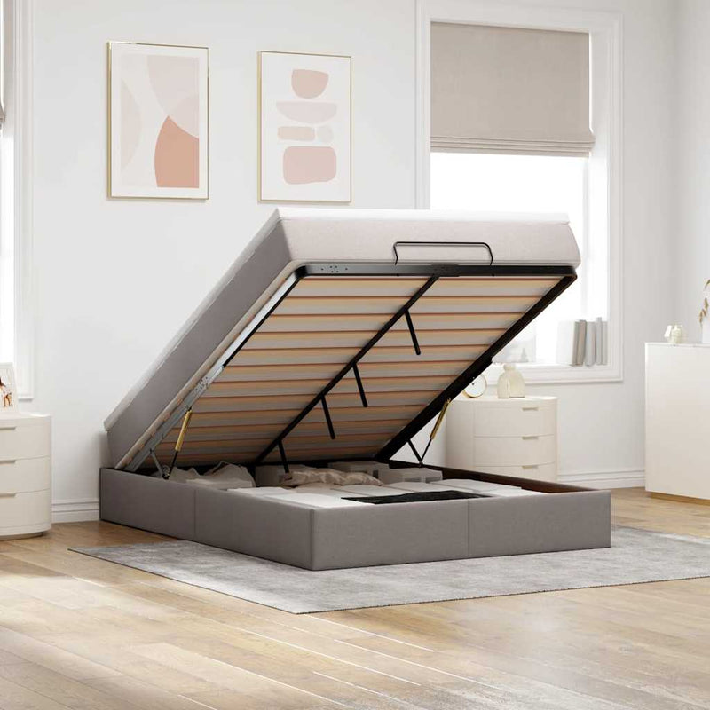 vidaXL Oszmán ágykeret matraccal tópszín 140x200cm szövet