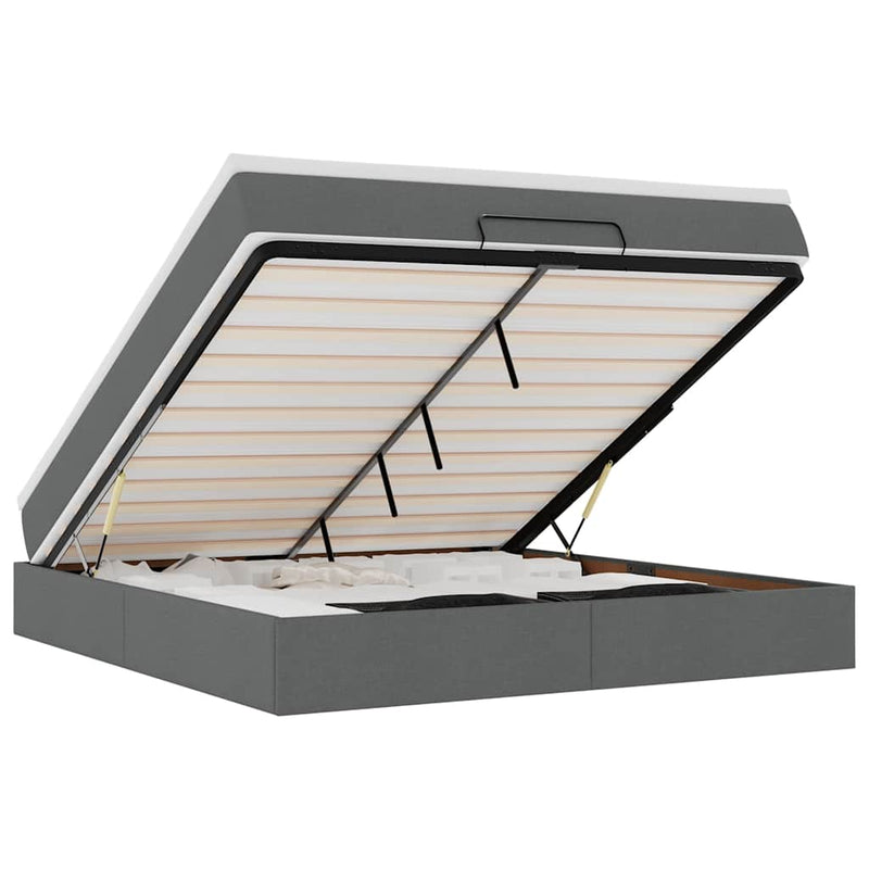 vidaXL Ottomán ágykeret matraccal sötét szürke 160x200cm szövet