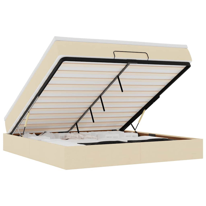 vidaXL Oszmán ágykeret matraccal krém 160x200cm szövet